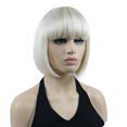 thumbnail image 2 of Short Bob Wig with Flat Bangs for Lady Women, Straight Synthenic Wigs for Cosplay Daily Party, 8 inch, White Blonde, 2 of 10