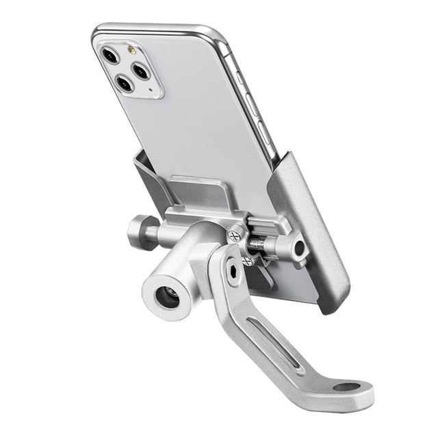 Soporte para teléfono Soporte para teléfono de motocicleta Aleación de aluminio Soporte giratorio para teléfono móvil, Plata, Espejo seitruly EL001665-03B