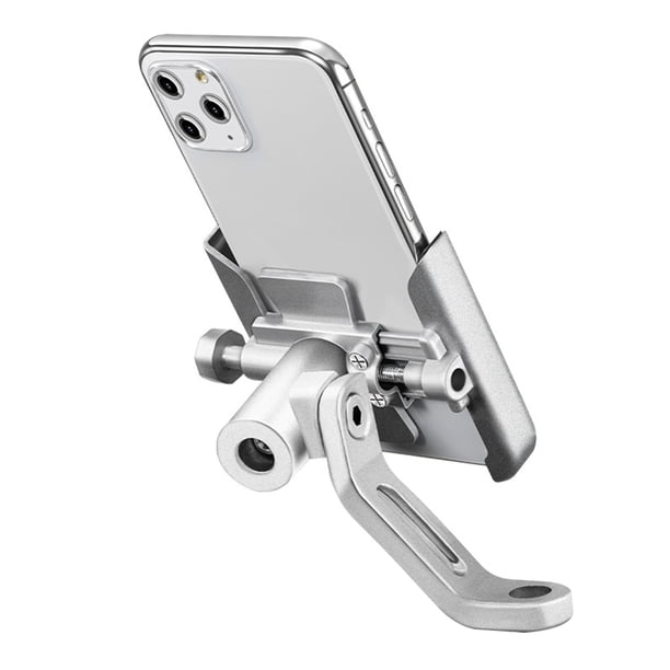 Soporte para teléfono Soporte para teléfono de motocicleta Aleación de aluminio Soporte giratorio para teléfono móvil, Plata, Espejo
