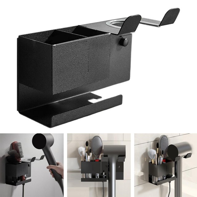 Soporte para secador de pelo Baoblaze Aluminio negro almacenamiento duradero