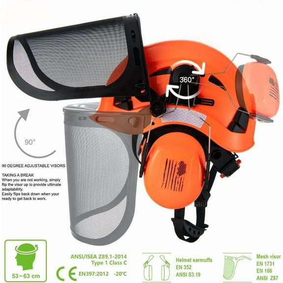 Forestry Safety Helmet Chainsaw Helmet with Mesh Face Shield and Ear Muffs 3 in 1 Forestry Hard Hat