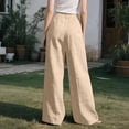 thumbnail image 6 of Favoffer Women Cotton Linen Wide Leg Pants Elastic Waist Front Button Pants Straight Tube Business Casual Slacks for Spring Daily, 6 of 8