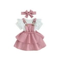 thumbnail image 2 of Elippeo Baby Girls Dress Set 3 6 12 18 24 Months  Short Sleeve Romper with Layered Suspender Dress and Headband Summer Outfit, 2 of 10