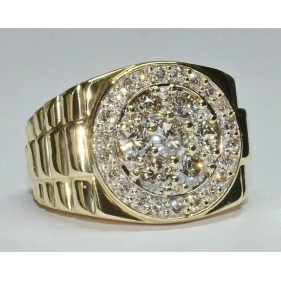 2Ct Round Cut Real Moissanite Men's Engagement Wedding Ring 14K Yellow Gold Plated