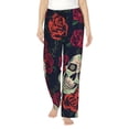 thumbnail image 2 of Kdxio Women's Comfy Stretch Roses SkullsPrint Drawstring Pajama Pants-Large, 2 of 9