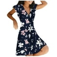 thumbnail image 1 of Fridja Robes d'Été pour Femmes à Col en V avec Imprimé Floral, Manches Courtes, Fermeture Éclair, 1 of 9