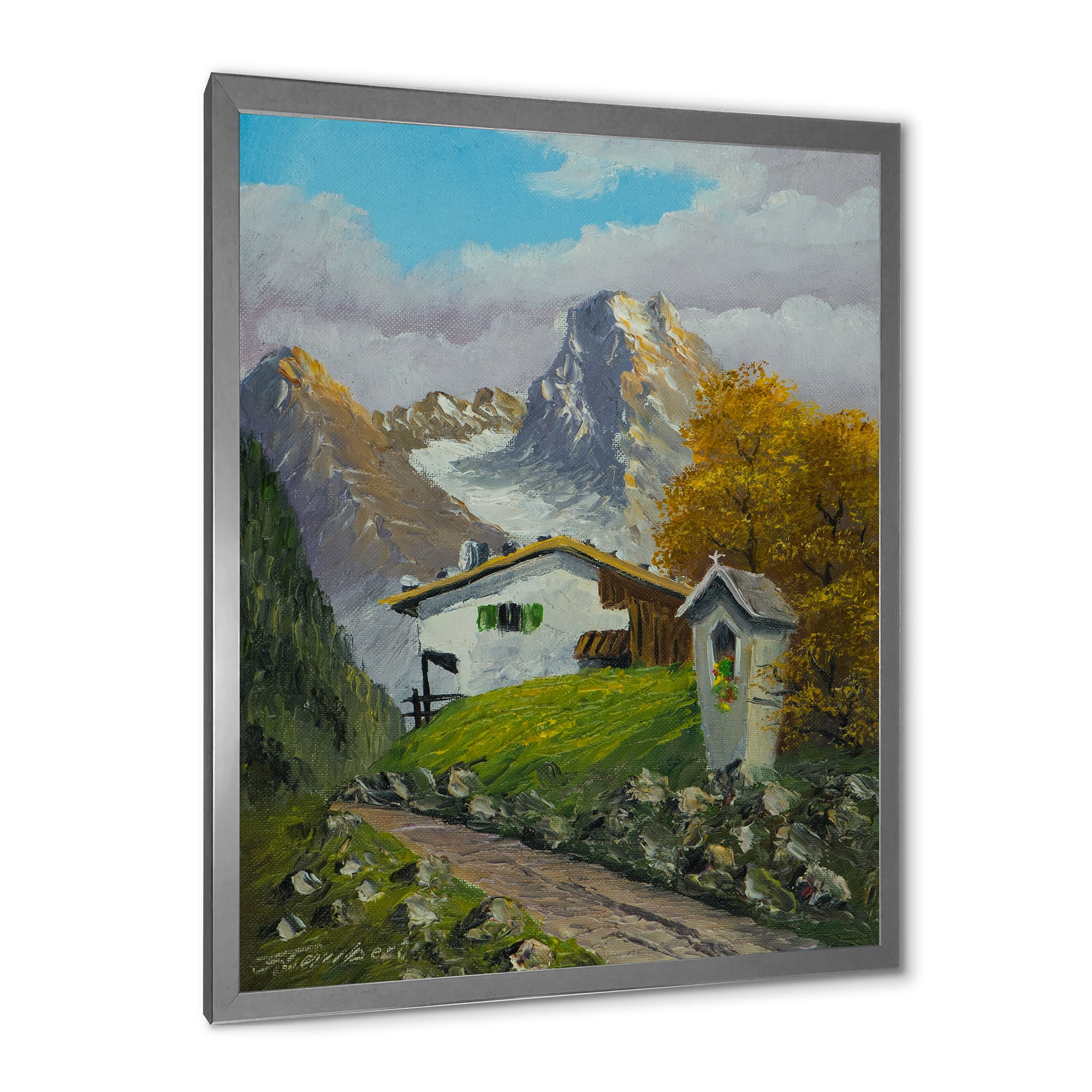 Designart 'The Path Leading To A House Along Wayside Shrine' Farmhouse Framed Art Print