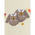 thumbnail image 3 of BemeyourBBs Girl Thanksgiving Long Sleeve Doll Collar Turkey Embroidery Romper, 3 of 9