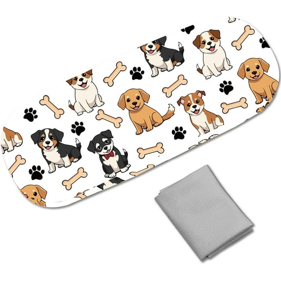 Cute Dog Glasses Case Hard Shell Leather Sunglasses Case Portable Slim Eyeglasses Cover Clamshell Protective Cases Holder Pouch with Cleaning Cloth Travel Gift for Women Men 6.4x2.5x1.5in