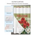 thumbnail image 2 of No Hook Shower Curtain with Snap in Liner Retro Shower Curtain -Fabric Waterproof Inner Liner, Welcome Red White Watercolor Flowers Flora Shower Curtains Washable 72"x78", 2 of 9