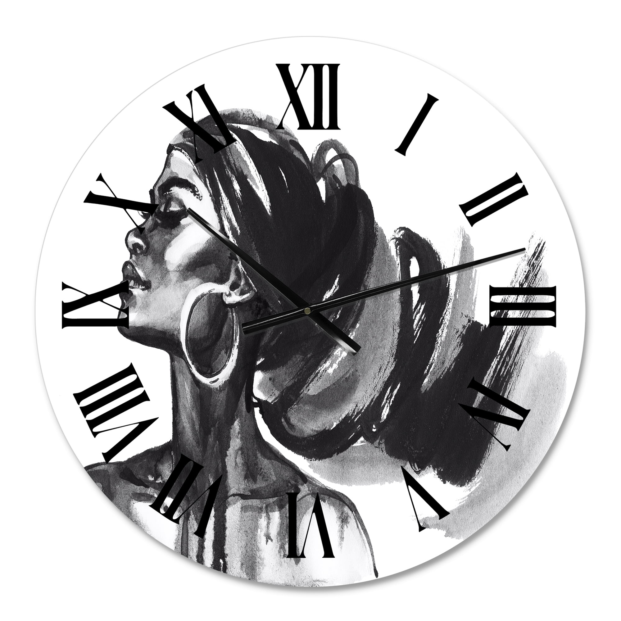 Designart 'Monochrome Portrait Of African American Woman Iv' Modern Wall Clock