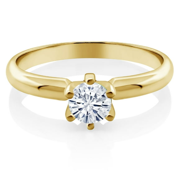 Gem Stone King 18K Yellow Gold Plated Silver Moissanite Solitaire Ring for Women (0.50 Cttw, Round 5MM, Size 9)