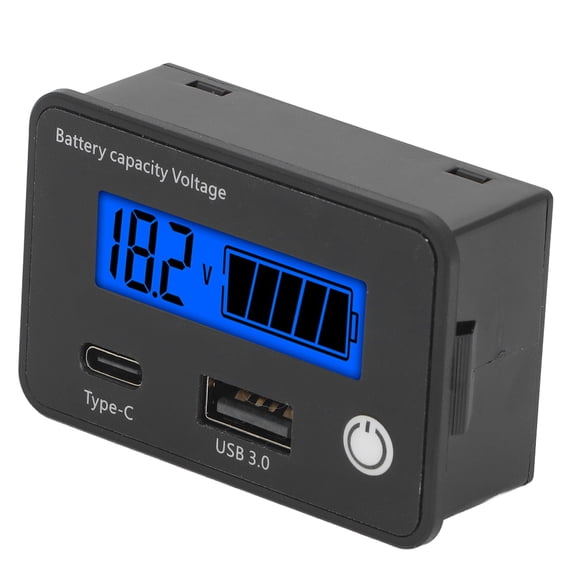 Monitor De Batería, Amplia Aplicación Puerto USB Tipo C Retroiluminación Azul DC 8 A 30 V Indicador De Capacidad De Batería Pantalla LCD Memoria De Apagado Para Carrito De Golf