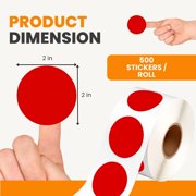 2 Inch Dot Matte Red Color Code Labels for Color Coding and Organization, Round Coloured Easy Peel Strong Self Adhesive Dot Stickers (500 Stickers Per Roll)