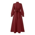 thumbnail image 5 of Njoeus Women's Elegant Long Sleeve Belted Muslim Dress Turtleneck Maxi Dresses Flowy Midi Dress Fall Wnter Party Gown Zipper Back, 5 of 8