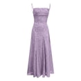 thumbnail image 4 of Kvture Women's Spaghetti Strap Dress Floral Lace Maxi Dress Square Neck Backless A-Line Elegant Formal Gown for Prom Purple, 4 of 8