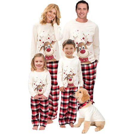 

wsevypo Matching Family Christmas Pjs Set Cotton Christmas Pajama Set Holiday Sleepwear Sets for Men Women Couple Kids Dog