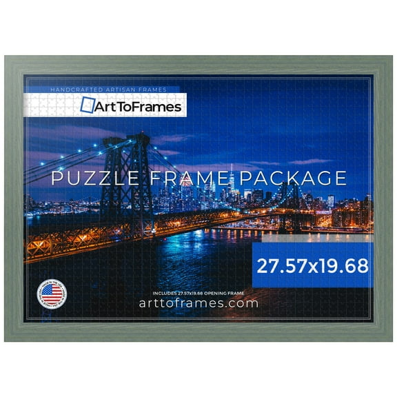 ArtToFrames 27.57x19.68 Inch - 70x50 CM Green Puzzle Frame for 1000 piece Puzzles.1.50 Inch Custom Wood Puzzle Frames, Green - Comes with Economy Acrylic
