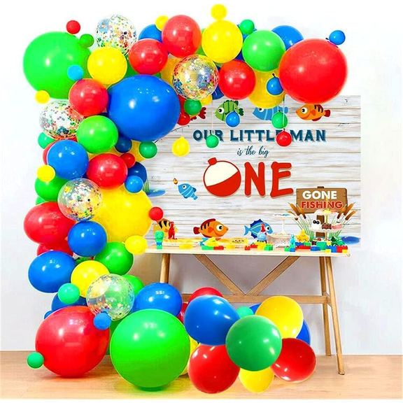 Fishing Theme Birthday Party Decorations Set - Gone Fishing Outdoor Party Supplies with Balloon Arch & Backdrop