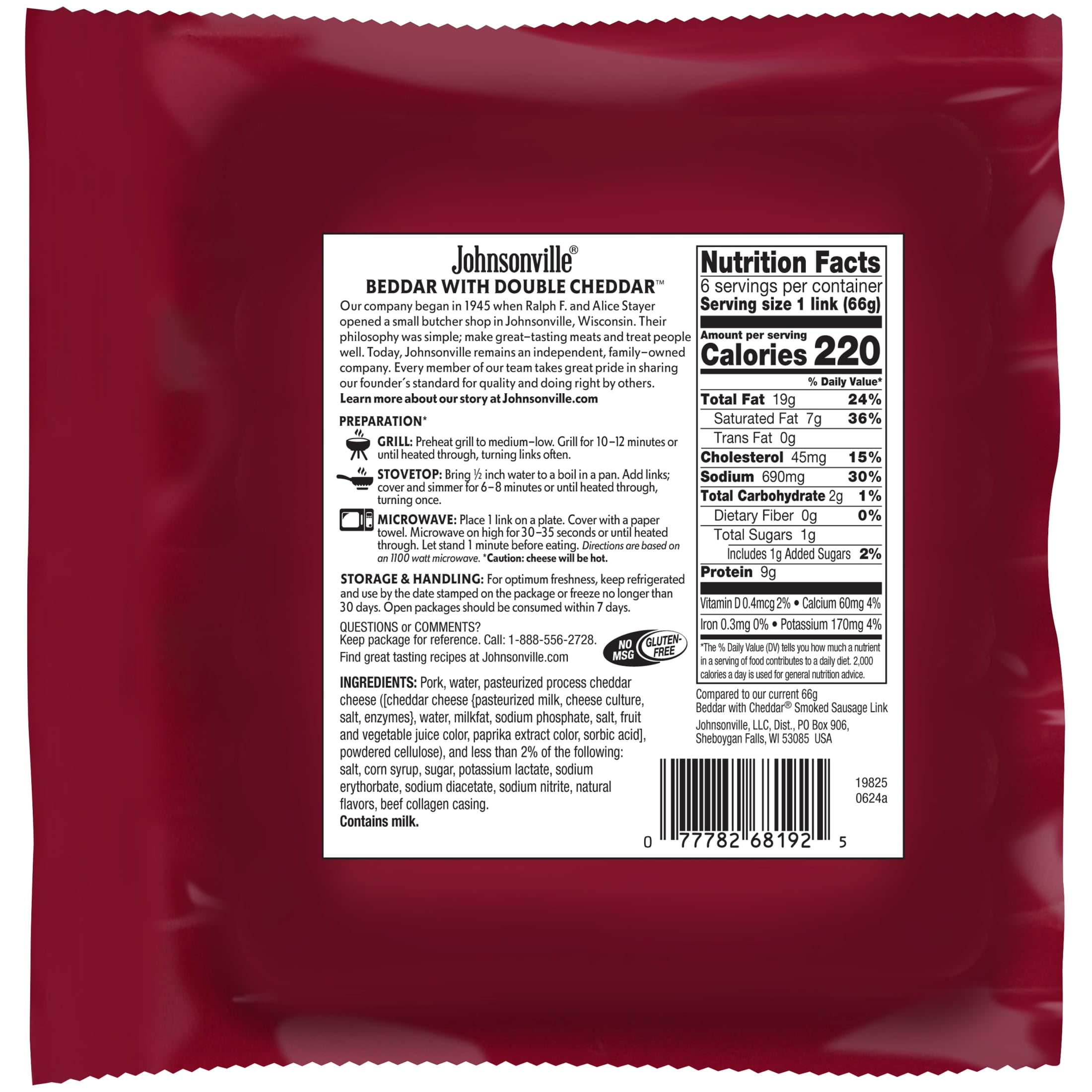 Johnsonville Beddar with Double Cheddar Smoked Pork Sausage & Cheddar Cheese 14oz Package (Refrigerated)