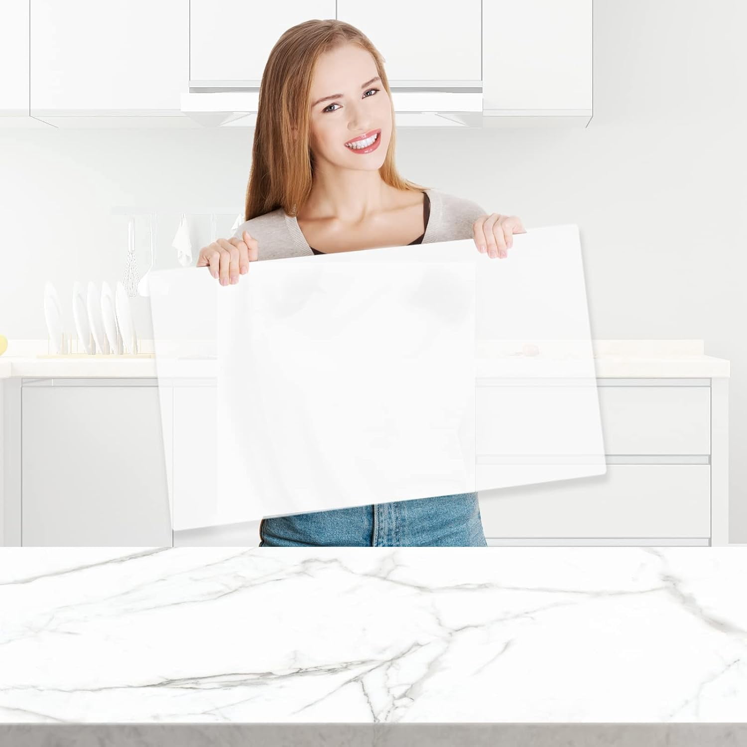 GIXUSIL 2 Pack Silicone Mats for Kitchen Counter, 23.62" x 15.75"x 1.5mm Thick Large Silicone Mat, Nonskid Heat Resistant Countertop Protector, Easy to Clean, White Translucent
