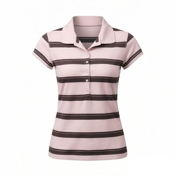 Women Short Sleeve Striped Polo Shirt Collared Y2k Pullover T Shirt Casual Loose Streetwear(Pink,S)