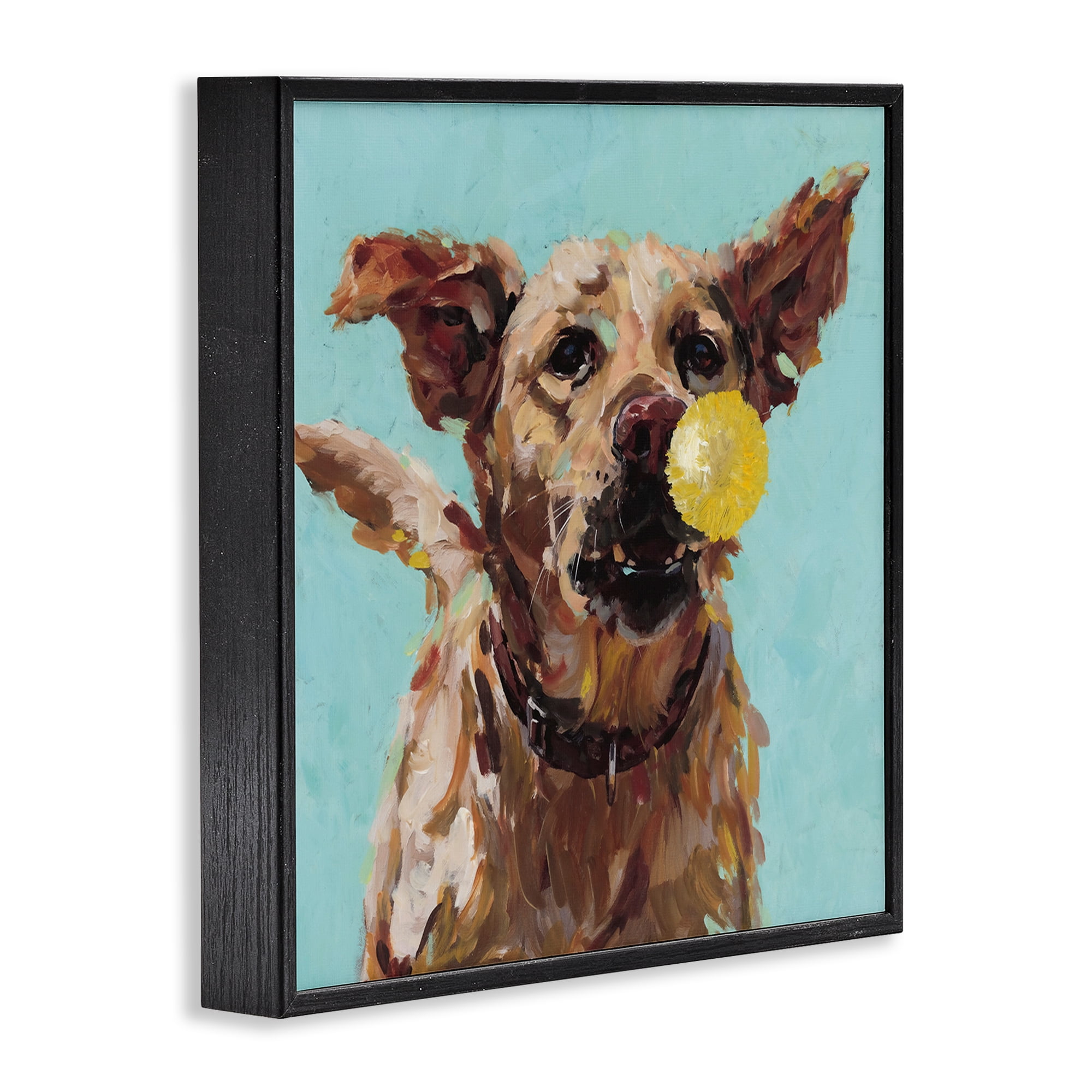 Dog Playing with Ball Black Framed Giclee Art, design by Studio Bautista