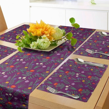 

Periwinkle Table Runner & Placemats Illustration of Various Spring Flowers and Leaves Botanical Art Set for Dining Table Decor Placemat 4 pcs + Runner 16 x72 Dark Mauve Multicolor by Ambesonne
