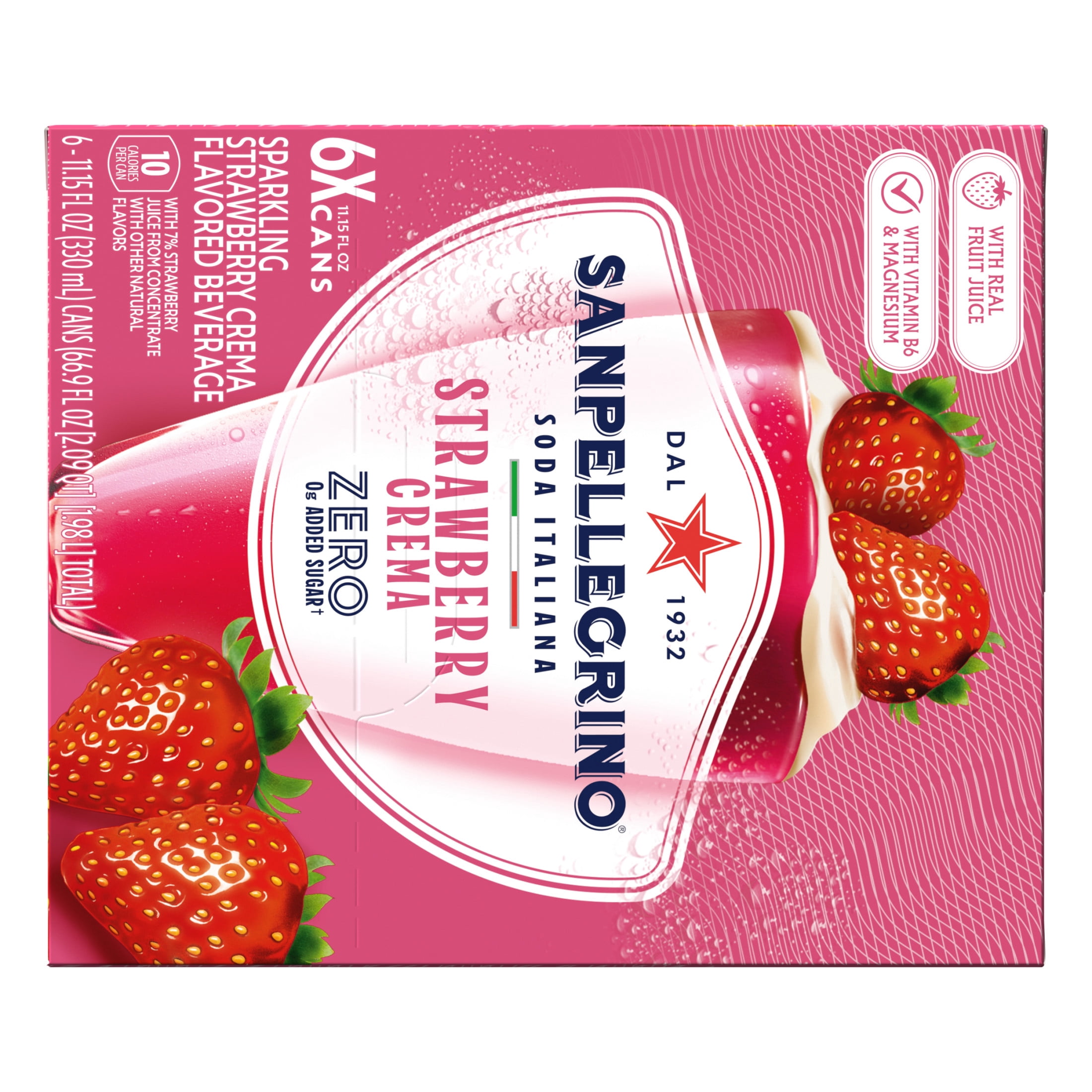 Sanpellegrino Soda Italiana Strawberry Crema, Low Calorie Zero Added Sugar Italian Soda, 6 Pack Cans