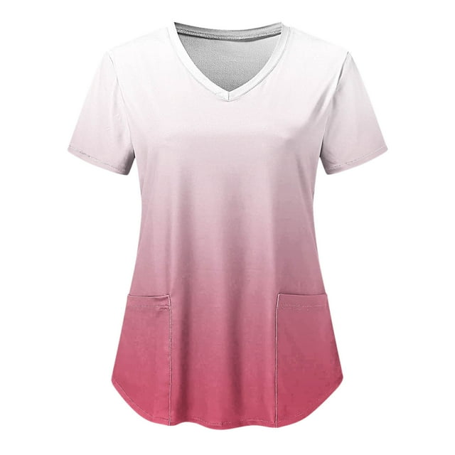DPTALR Hauts à Manches Courtes pour Femmes à Col en V Uniforme de Travail Blouse à Imprimé avec Poche Hauts