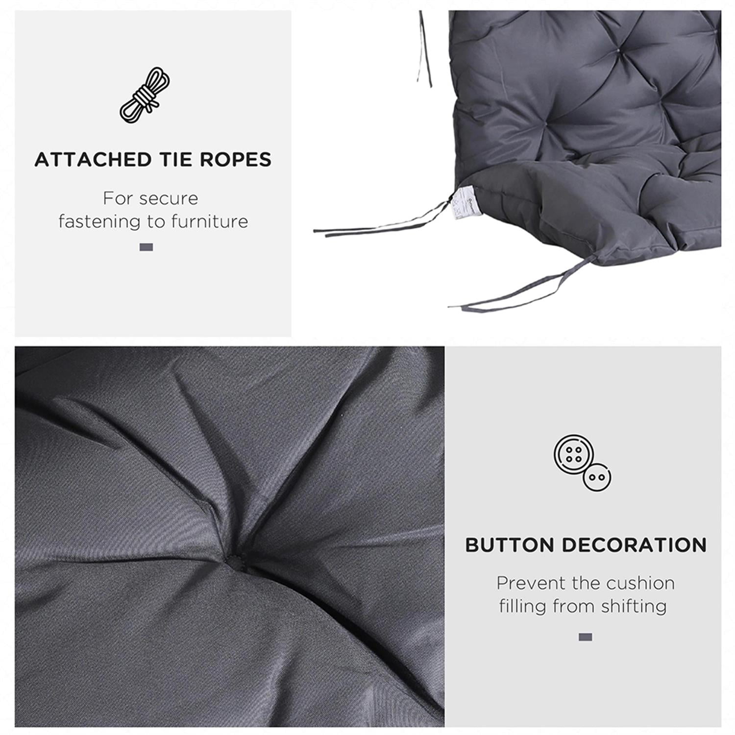 Demi Bonn 59" x 38" Tufted Bench Cushion for Outdoor Furniture, 3-Seater Outdoor Seating Cushions for Swing Chair, Patio Sofa/Couch, Gray