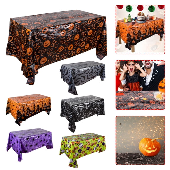 CHENjy Halloween Tablecloth, Wipeable Plastic Table Cover with Spooky Design, Reusable Party Table Protector for Indoor Outdoor and Seasonal Decor