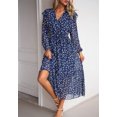 thumbnail image 5 of Floral Print Ruffle Shoulder Long Sleeve Midi Dress for Women Navy X-Large, 5 of 5