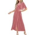 thumbnail image 1 of Bon Rapport Qualité-Prix, Robe en Velours Unie pour Femme à Manches Courtes et Col Rond, Robe en Velours, Robe à Manches Courtes, Robe à Col Rond Décontractée et Mignonne/100 % Polyester, Rose, Sopatenor, 1 of 8