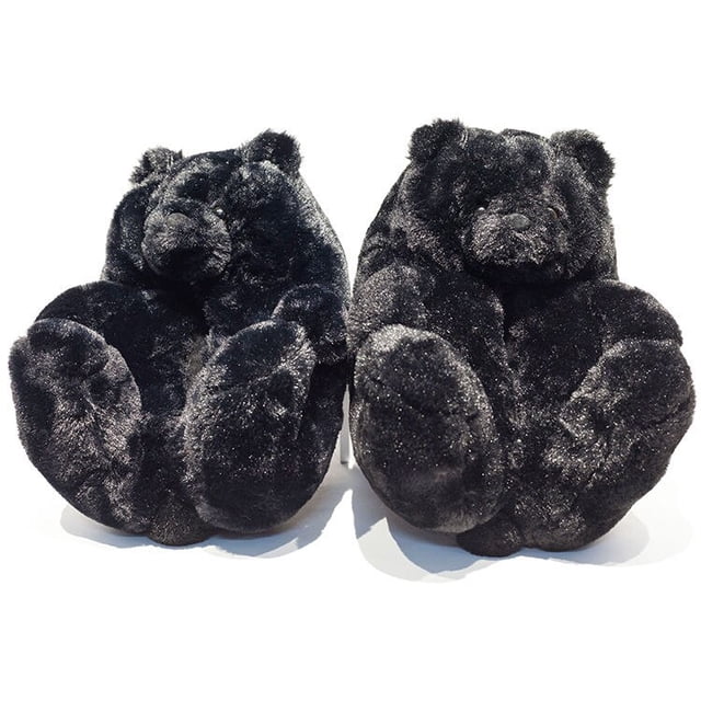 Zapatos de Interior de oso de peluche para mujer, Zapatillas de casa de piel de Animal lindo, deslizantes divertidos, zapatillas de felpa para mujer, diseñador, Invierno