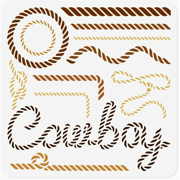 Cowboy Lasso Stencil for Painting 11.8"x11.8" Reusable Plastic Rope Stencil Drawing Template DIY Craft Paint Template for Wall Home Decor Wood Burning Card Journal Card Canvas Paper