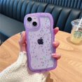 thumbnail image 4 of for iPhone 15 Pro Case, Cute Curly Wave Frame Shape Design Soft TPU Bling Glitter Star Shiny Phone Case with iPhone 15 Pro, Shockproof Protective Cover Case for Women Girls, Purple-1, 4 of 12