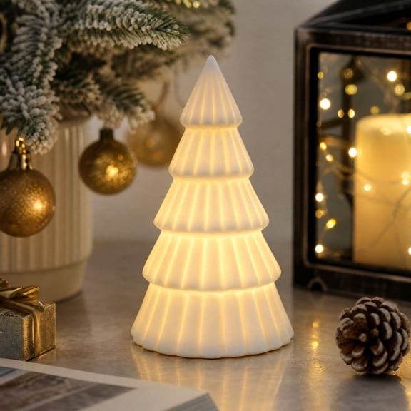 Eliaeconx Christmas Tree Desktop Decoration, Luminous Ceramic Ornament for Home Tabletop Holiday Decor