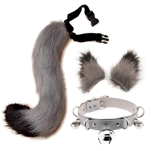Conjunto de 3 piezas para disfraz de cosplay, orejas de gato QinRuan y cuello de piel