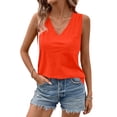 thumbnail image 3 of Womens Tops Summer Solid Color Sleeveless Shirts Casual V Neck Tank Tops Tunic Casual Basic Shirts True Classic Tees Cute Trendy Plain Clothes Summer Loose Fit Clothes Womens Tops 2026 Saffron S, 3 of 5