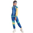 thumbnail image 2 of Doomiva Kids Girls 80s Hip Hop Tracksuit Long Sleeve Zip Up Top Jacket with Sweatpants Headband  Retro Disco Dancewear Blue 10-12, 2 of 5