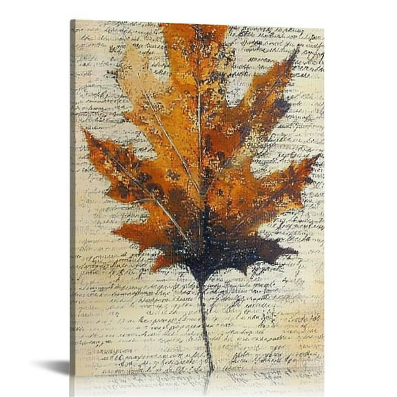 BROOKMAPLES Autumn Maple Leaf Canvas - Vintage Watercolor Wall Art for Rustic Farmhouse Decor - Framed Fall Season Artwork for Home and Thanksgiving, 11" x 14"