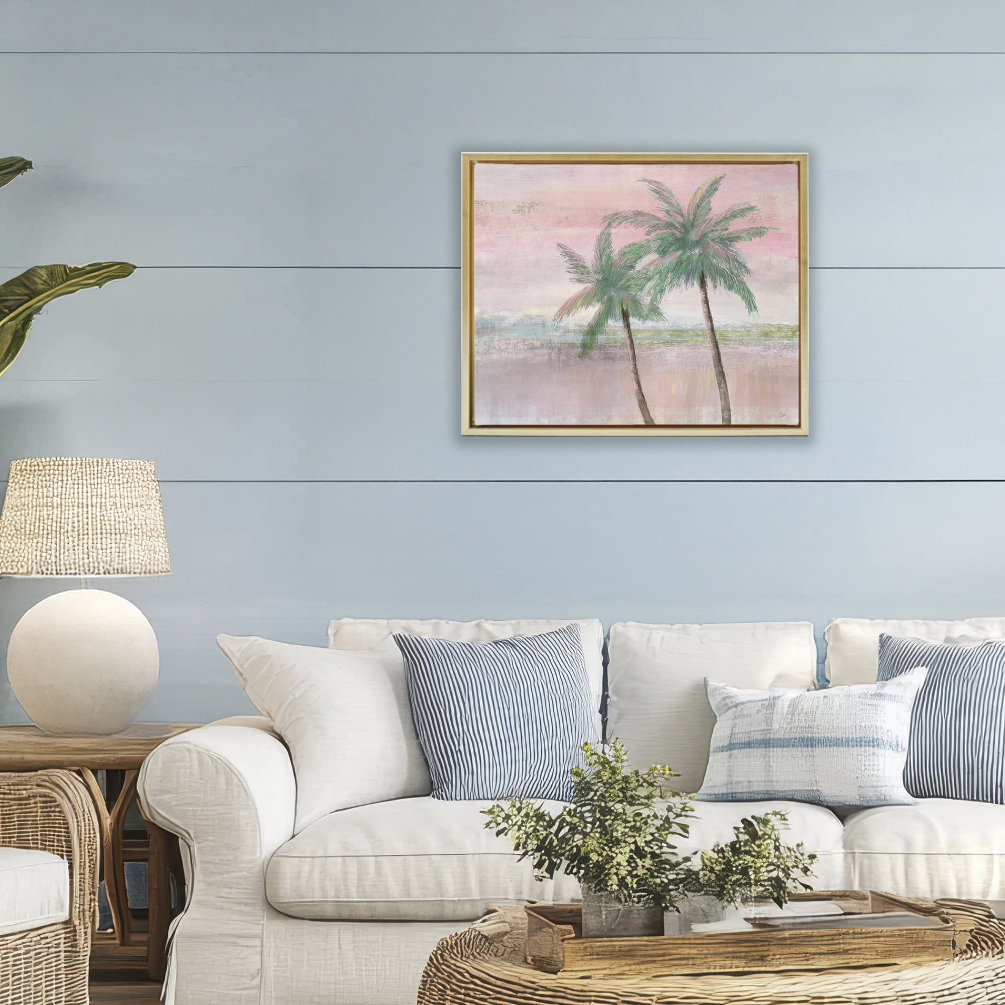 Stupell Industries Sunset Palms at Dusk Gold Framed Floater Canvas Wall Art, design by Nan