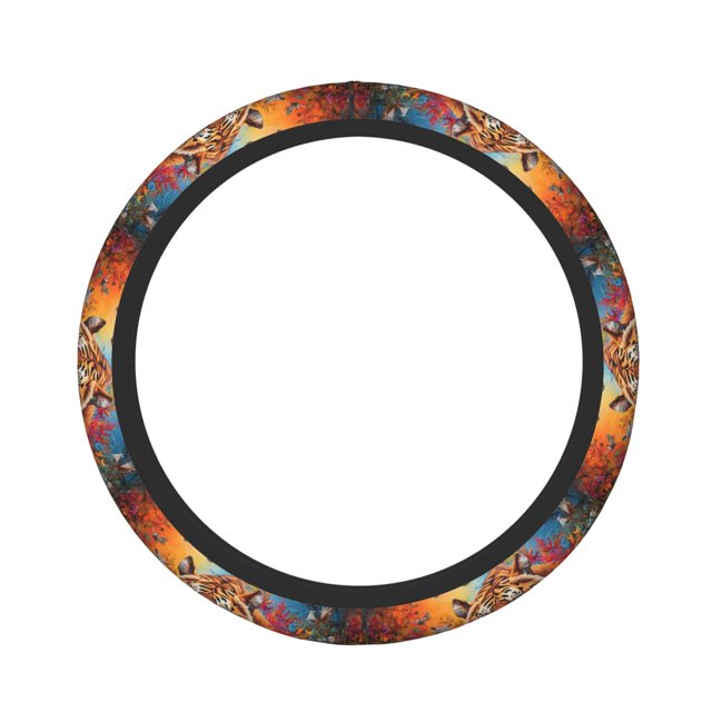 Vsdgher Colorful Plant Tiger Pattern Elastic Car Steering Wheel Cover,Car Wheel Cover Protector Car Accessory for Steering Wheel with a Diameter of 14.5"-15"