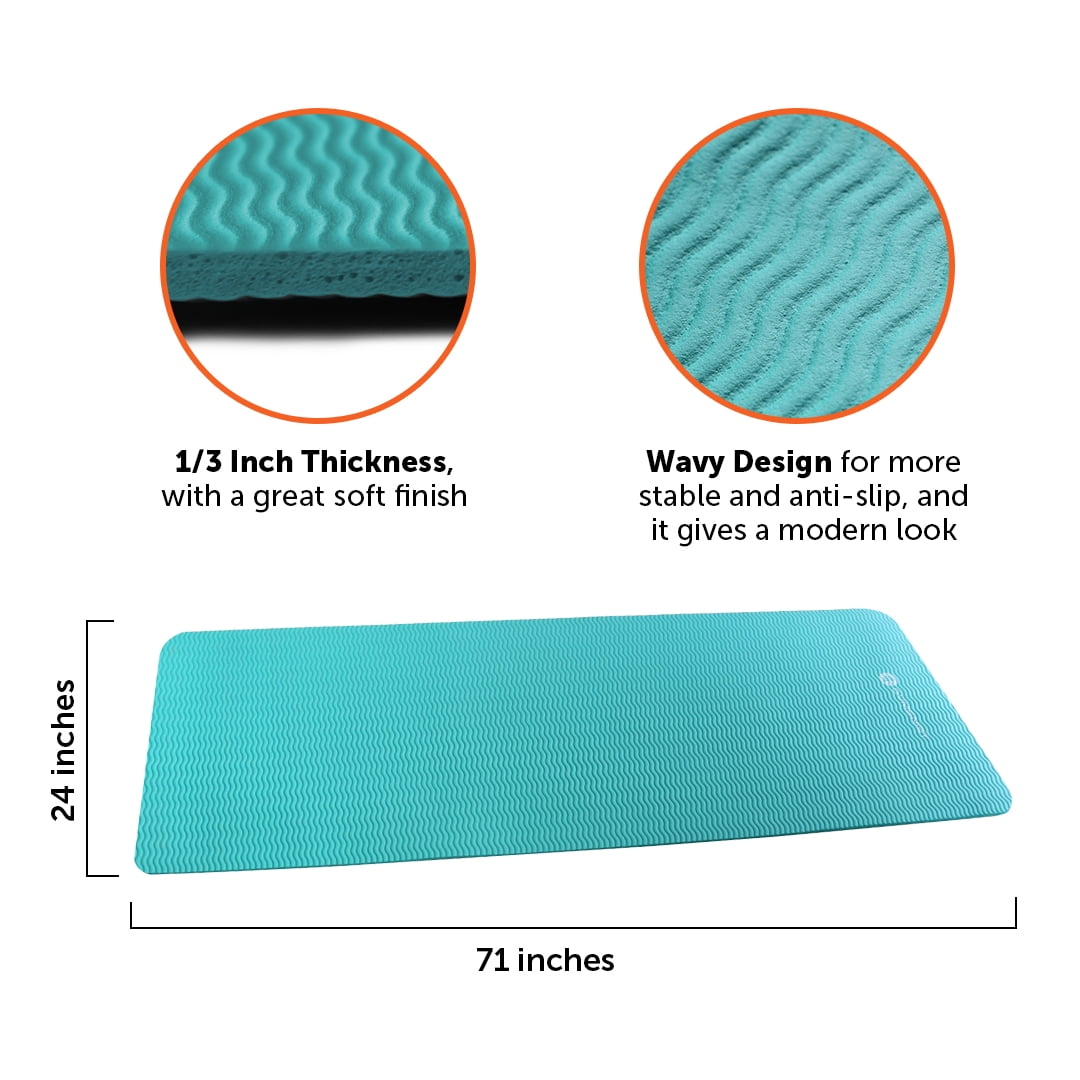 Gymenist Thick Exercise Yoga Floor Mat Nbr 24 x 71 Inches, Great for Camping, Cardio Workouts, Pilates, Gymnastics, Carrying Strap Included (Teal)