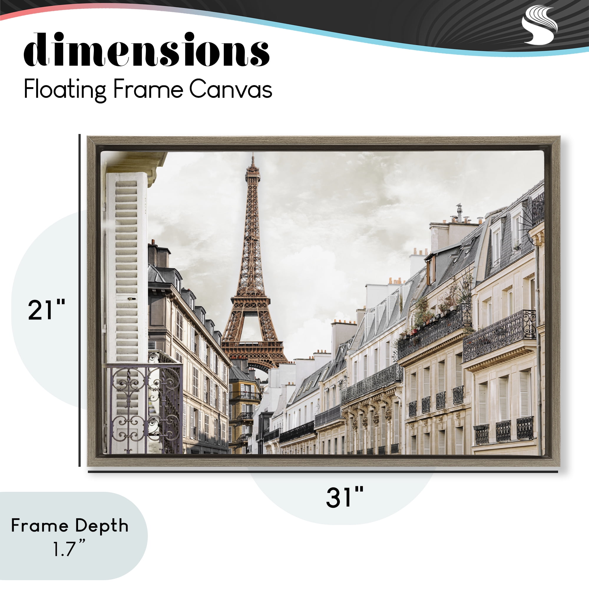 Stupell Industries Eiffel Tower Through Parisian Balconies Brown Framed Floater Canvas Wall Art, design by CAD Designs
