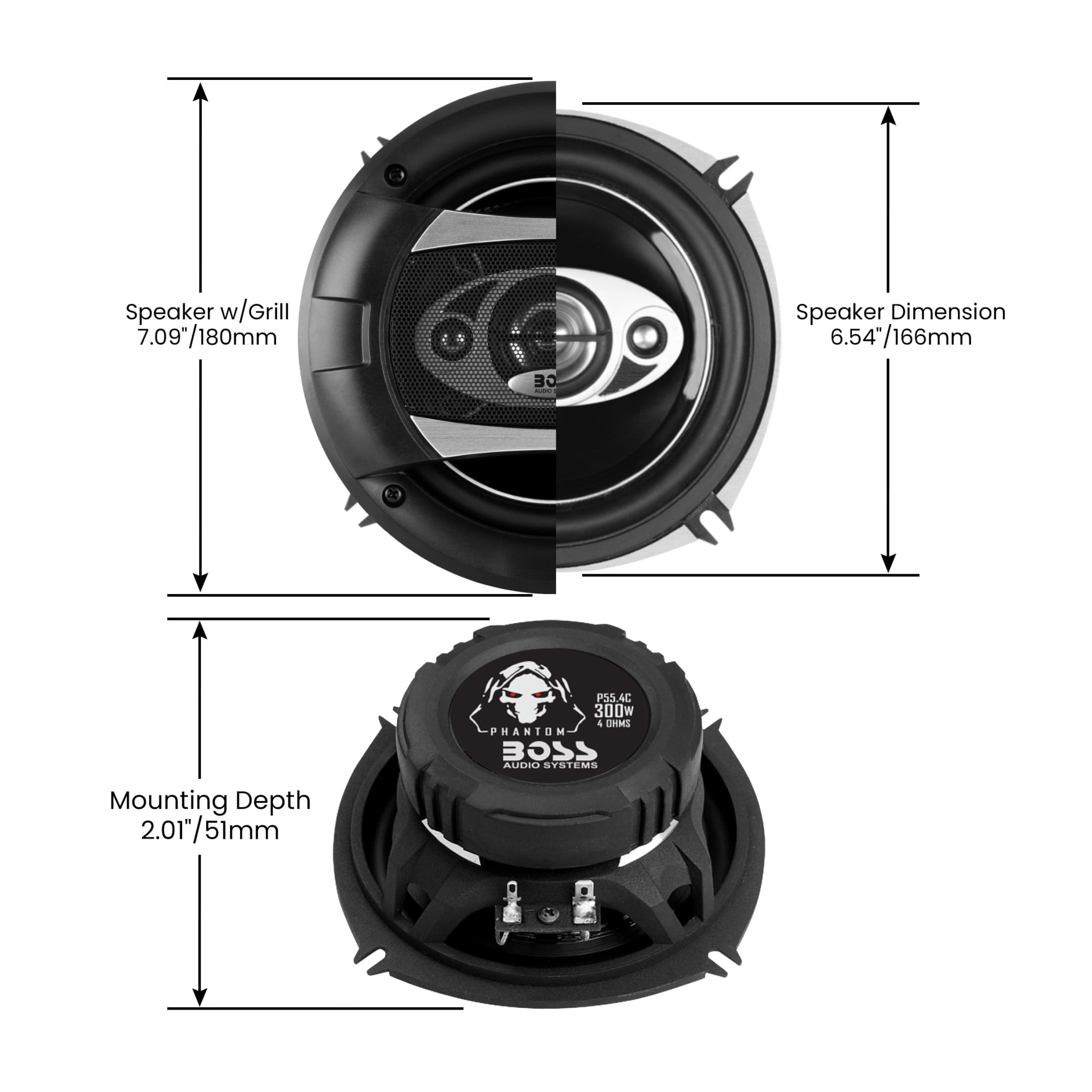 BOSS Audio Systems P55.4C Phantom Series 5.25 Inch Car Stereo Door Speakers