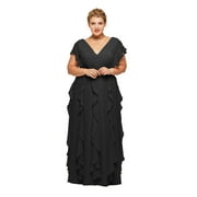Alicepub Ruffled Chiffon Black Bridesmaid Dresses with Sleeves Long Formal Party Dress for Women Wedding, US10