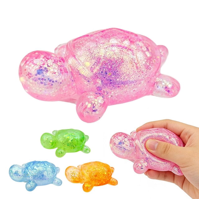 Turtle Squishies Toy, Soft Sticky Glittery Squeeze Fidget Toy for Stress Relief, Sensory Toy for Kids Adults Autism, Sparkling Birthday Party Gift