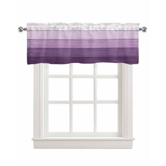 Purple Farmhouse Linen Curtain Valance for Bedroom/Bathroom/Kitchen/Office/Living/Dining Room Window,Vintage Woodgrain Minimalist Stripes Pocket Topper Drapes Decorative Cafe Drapery Panel 60"x18"